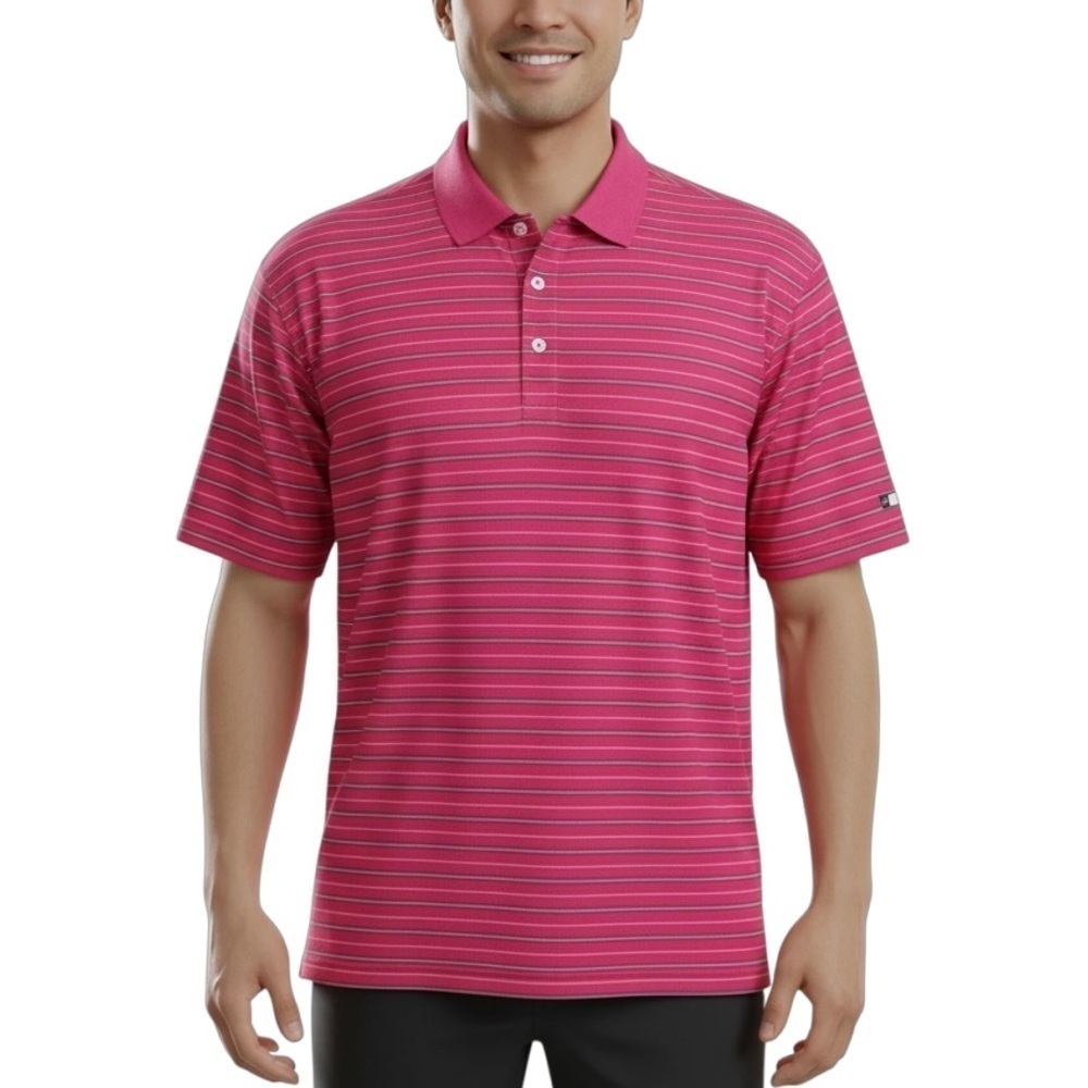 Nike Men's Tiger Woods Striped Short Sleeve Golf Dri Fit Polo Shirt Large Pink